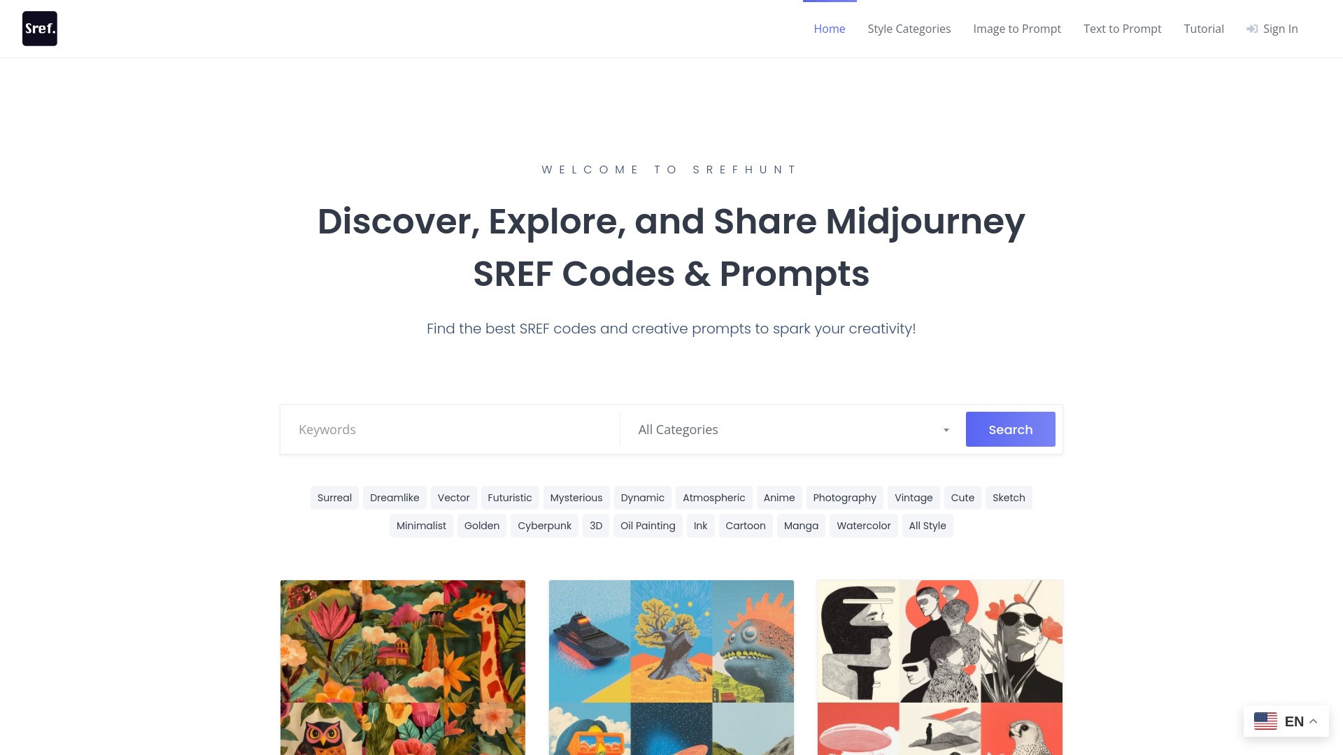 SrefHunt - Midjourney SREF Codes Library 截图