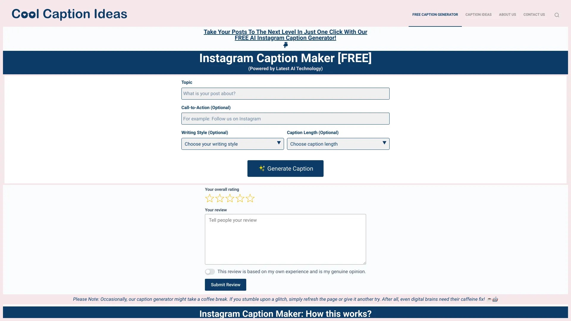 Social Media Caption Generator 截图