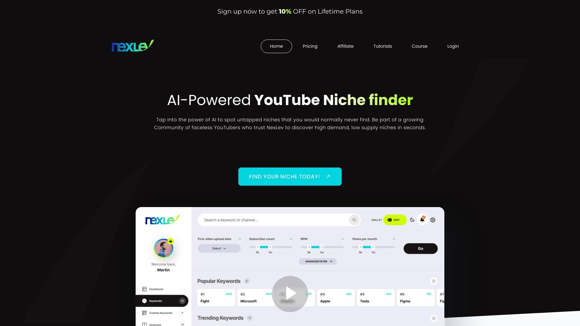 Nexlev - AI-Powered YouTube Niche Finder 截图