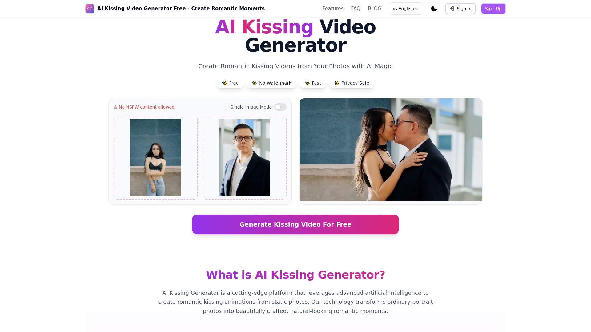 Free AI kissing video generator 截图