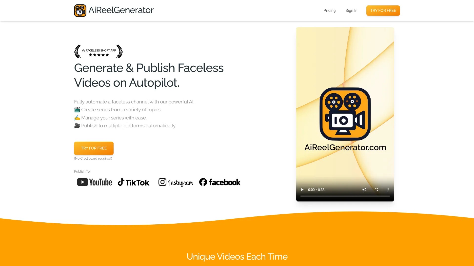 AiReelGenerator.com 截图