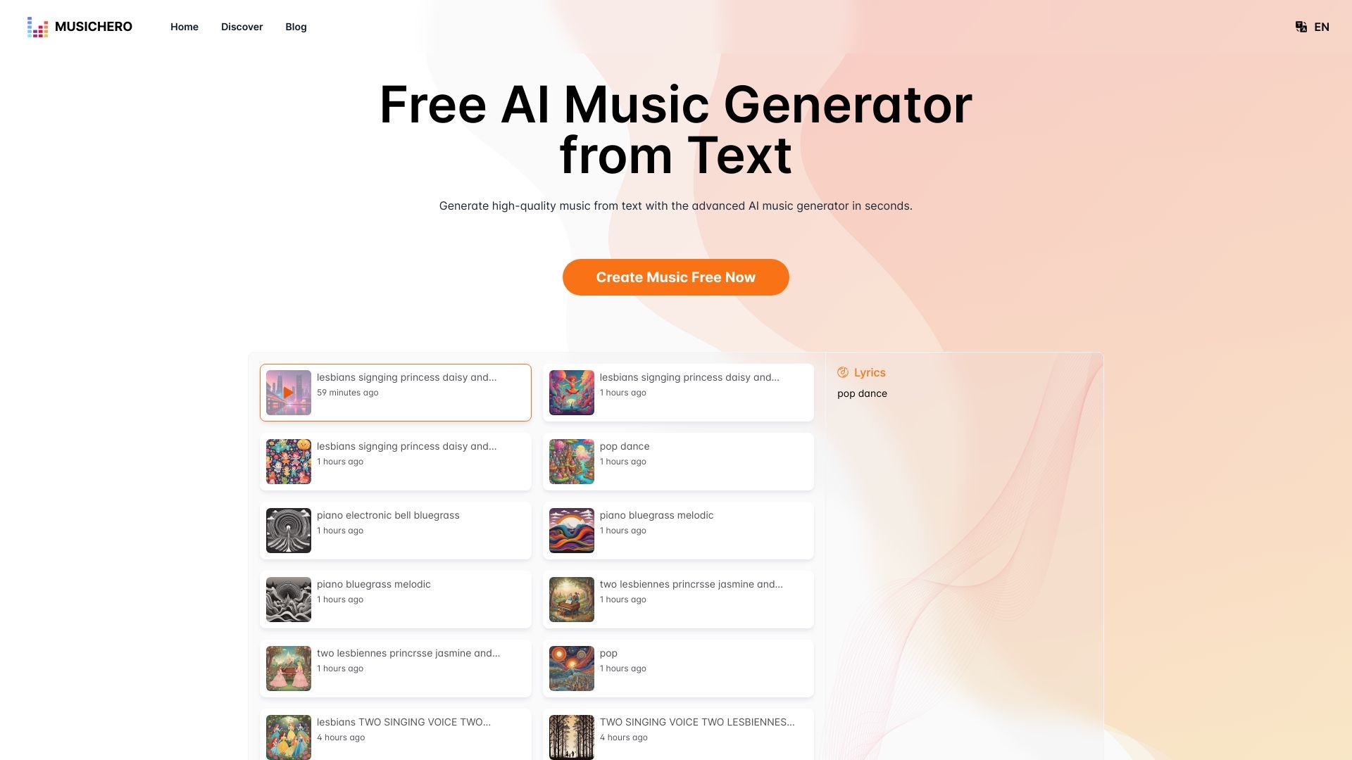 MusicHero.ai: Free AI Music Generator from Text Online 截图