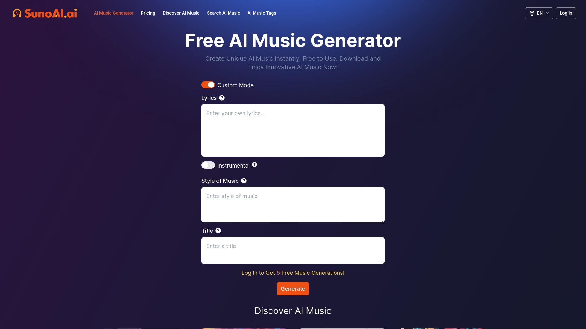 Free AI Music Generator by SunoAI 截图