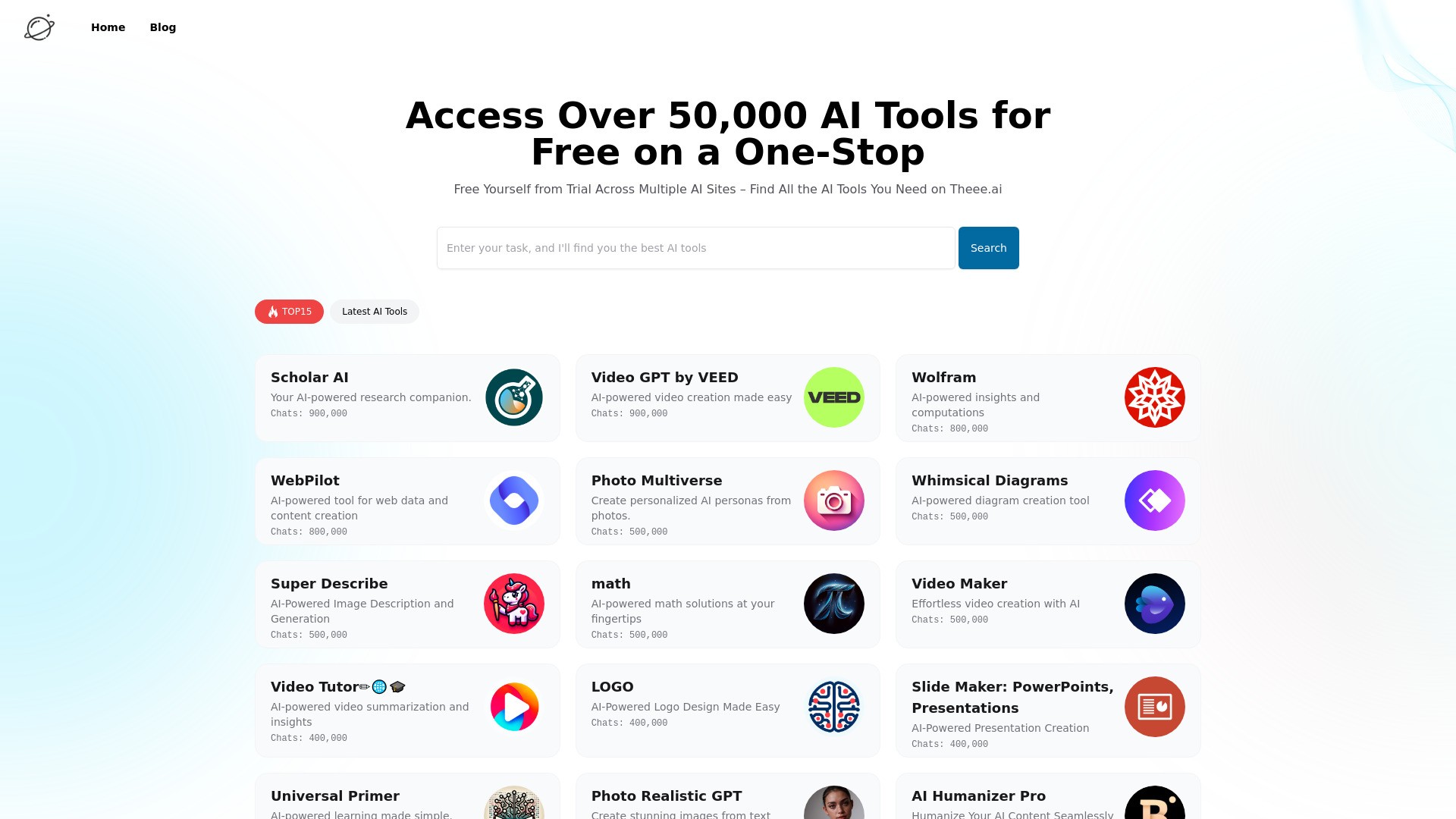 Theee.ai: Access Over 50,000 GPTs Tools Powered by GPT4o for Free 截图