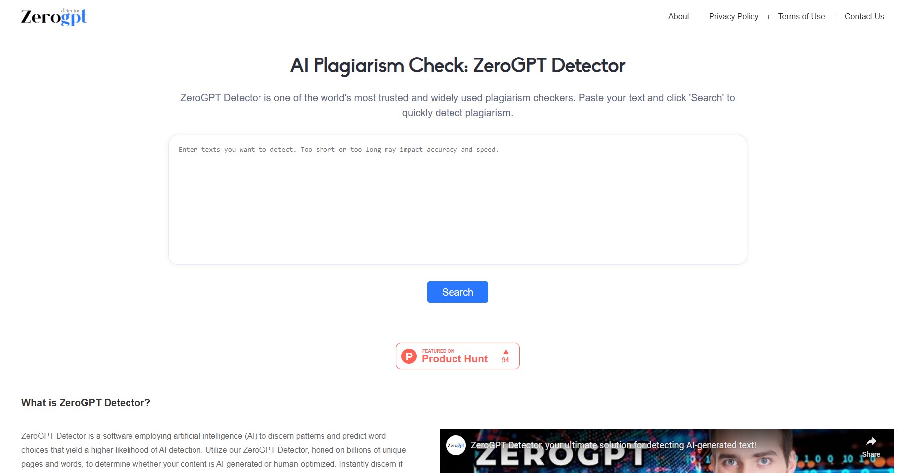 ZeroGPT Detector 截图