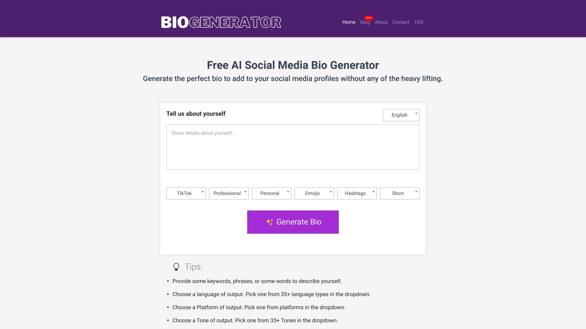 Social Media Bio Generator 截图
