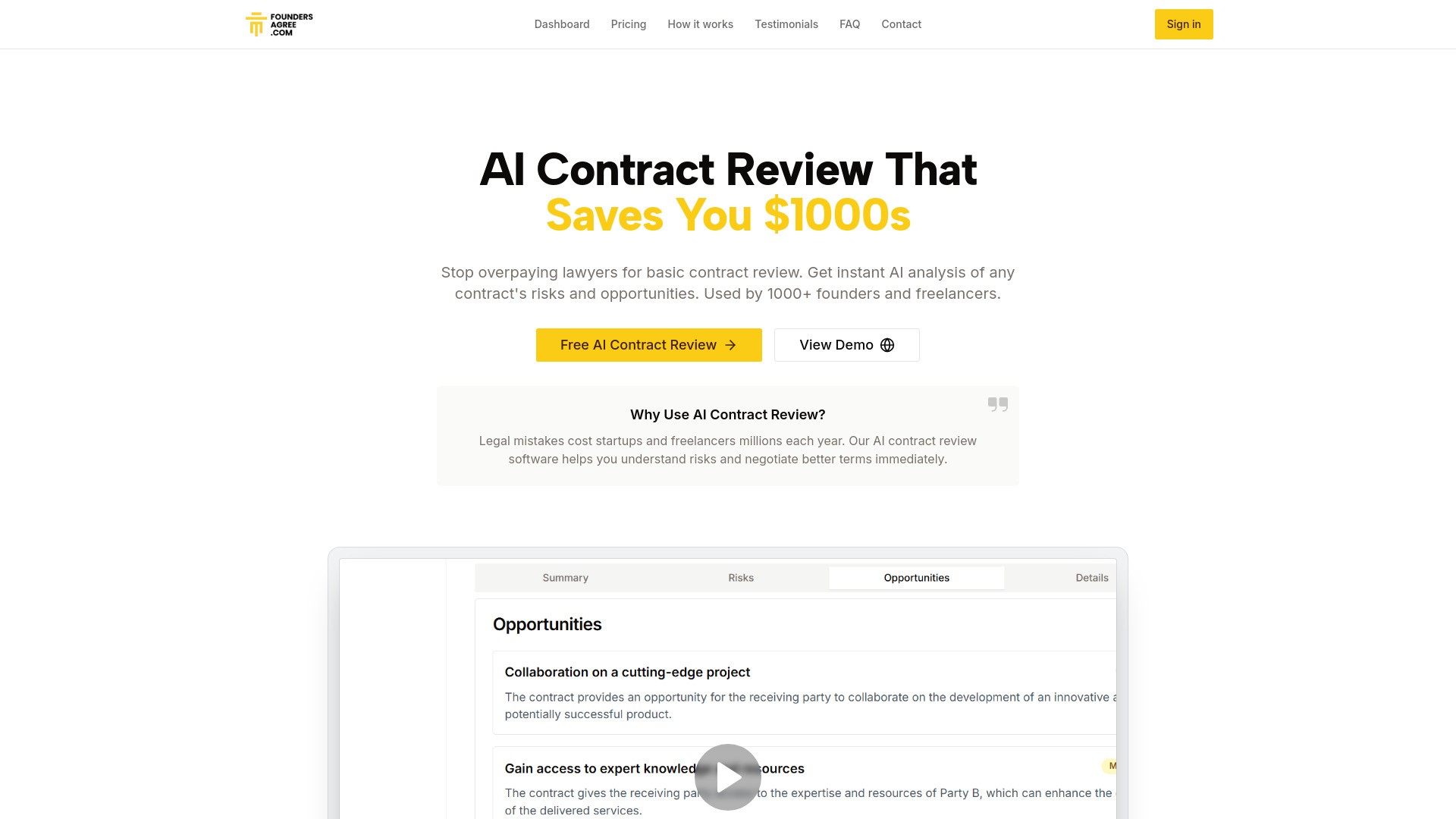FoundersAgree - AI Contract Review 截图