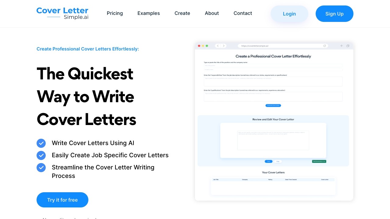 CoverLetterSimple.ai 截图