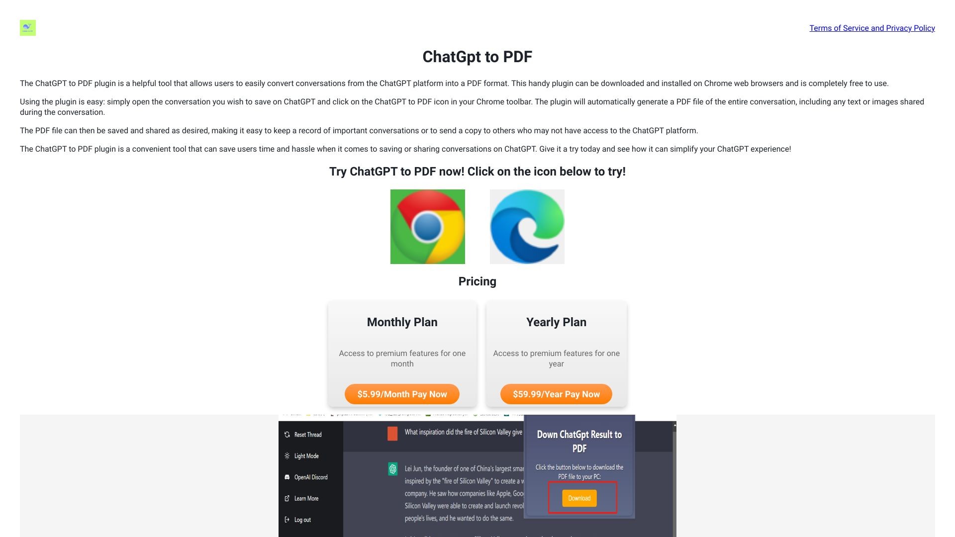 chatGpt to pdf of chrome plugin 截图