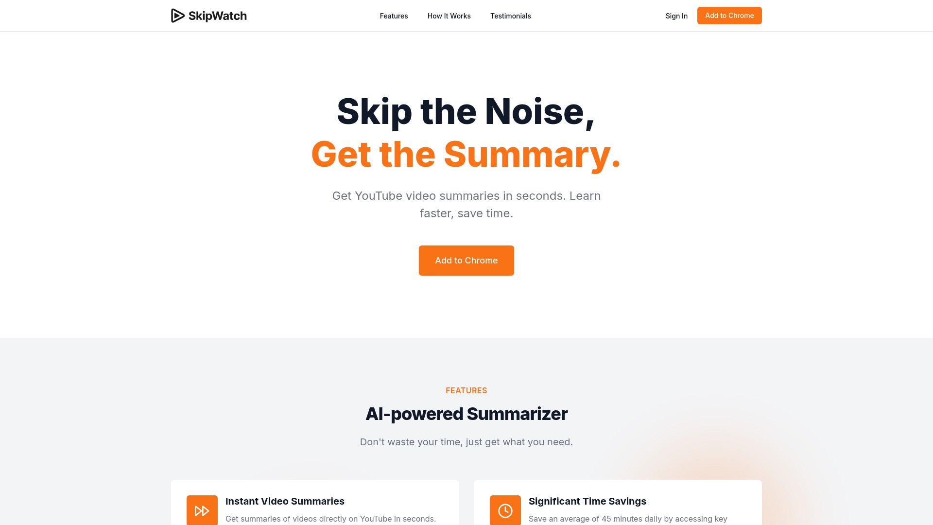 SkipWatch: AI YouTube Summarizer 截图