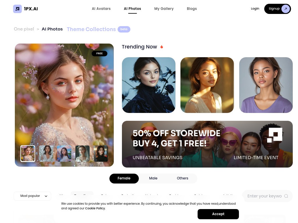 1PX.AI  The world's most advanced AI photo generator 截图