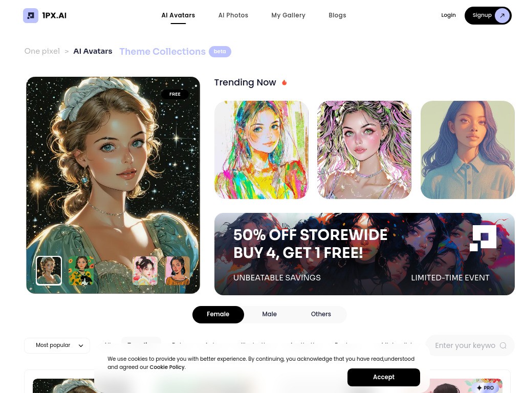 1PX.AI The world's most advanced AI Avatars generator 截图