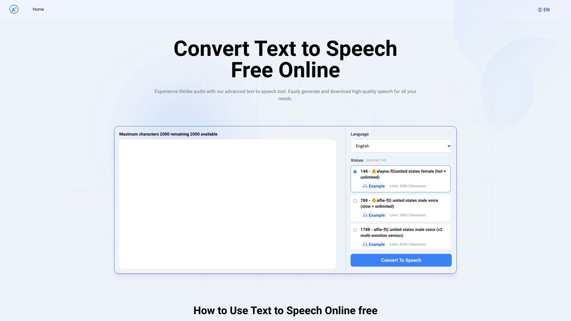 TexttoSpeech.im: Convert  Text to Speech Free Online 截图