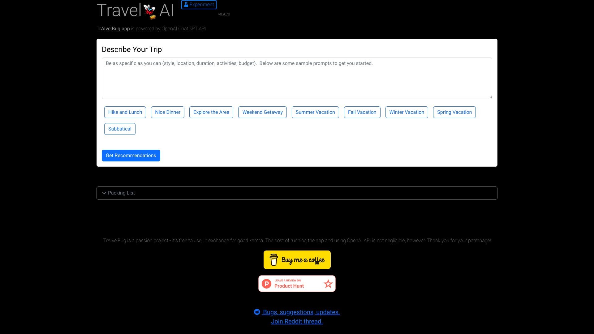 Travel Bug AI 截图