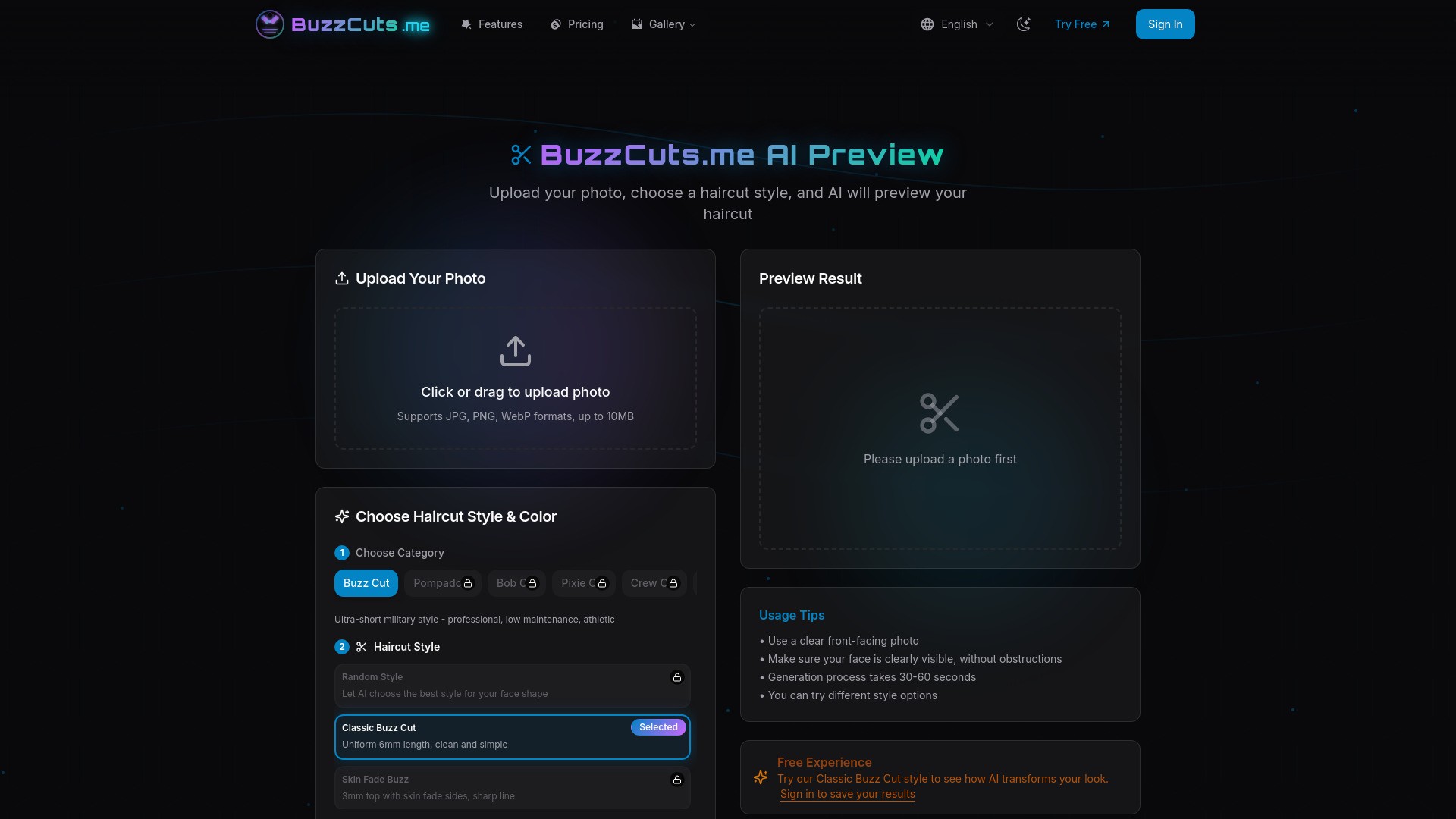 buzzcuts.me free forever hair style generator 截图