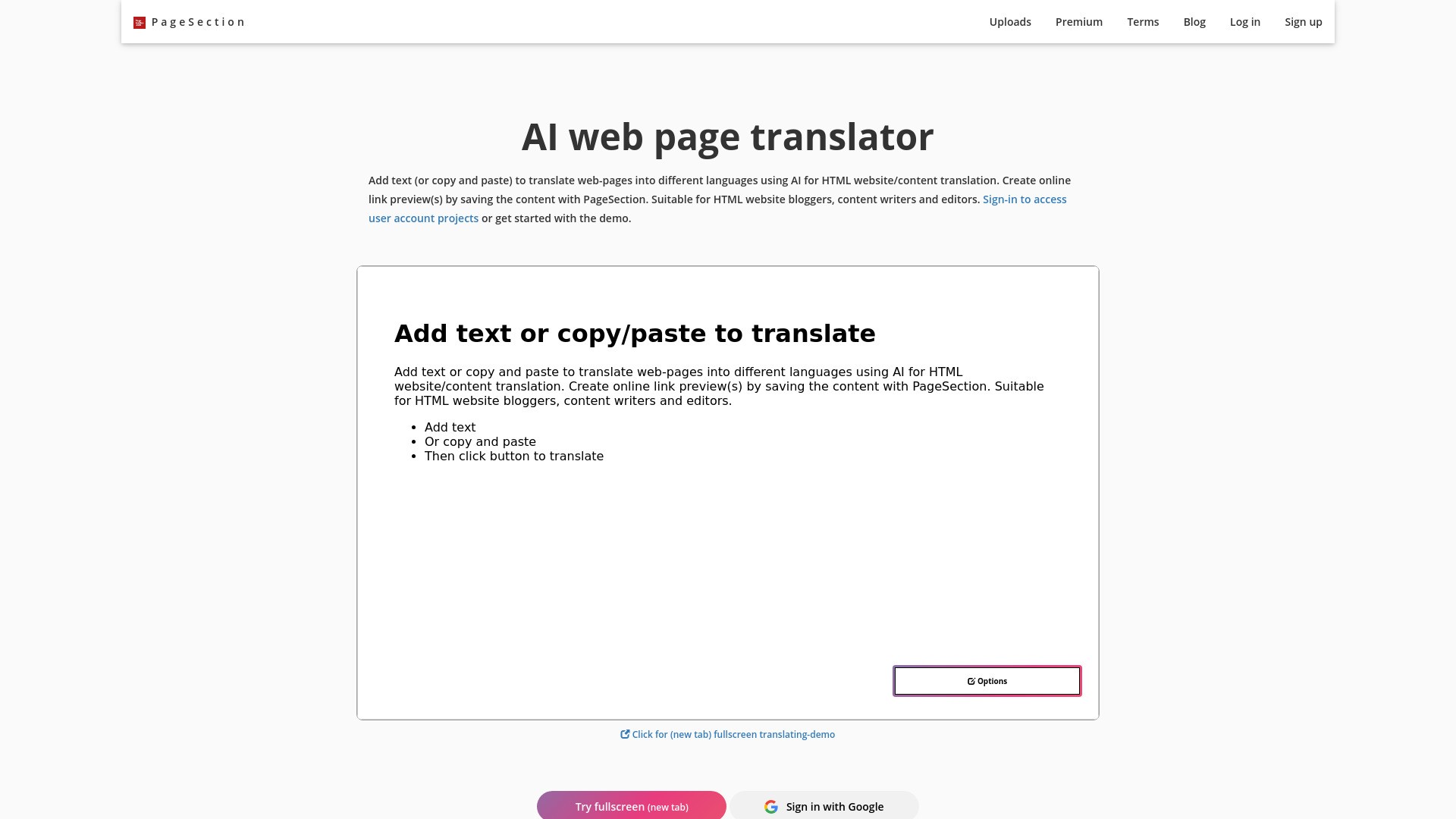 AI web page translator by pagesection.com 截图