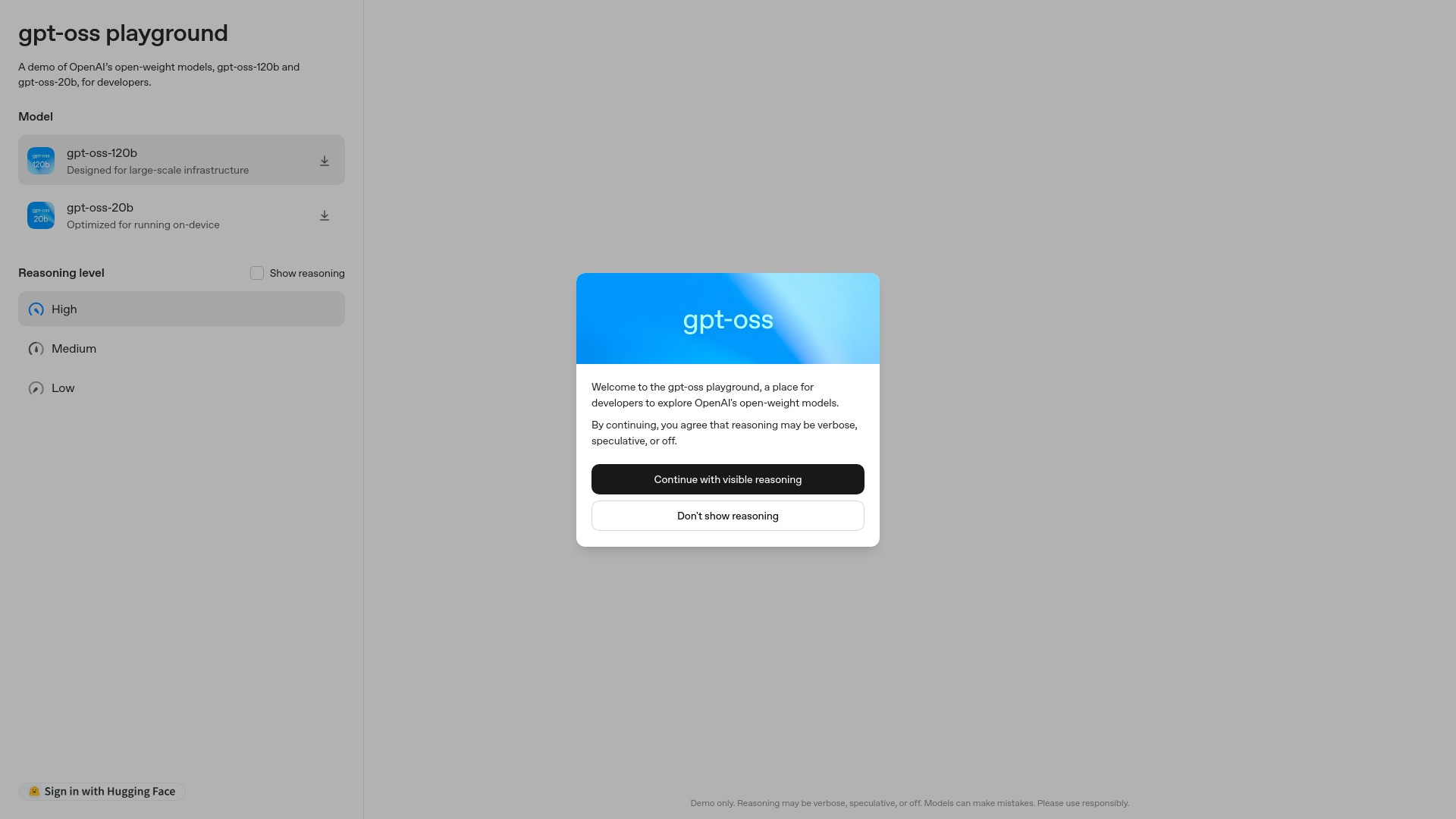 gpt-oss playground 截图