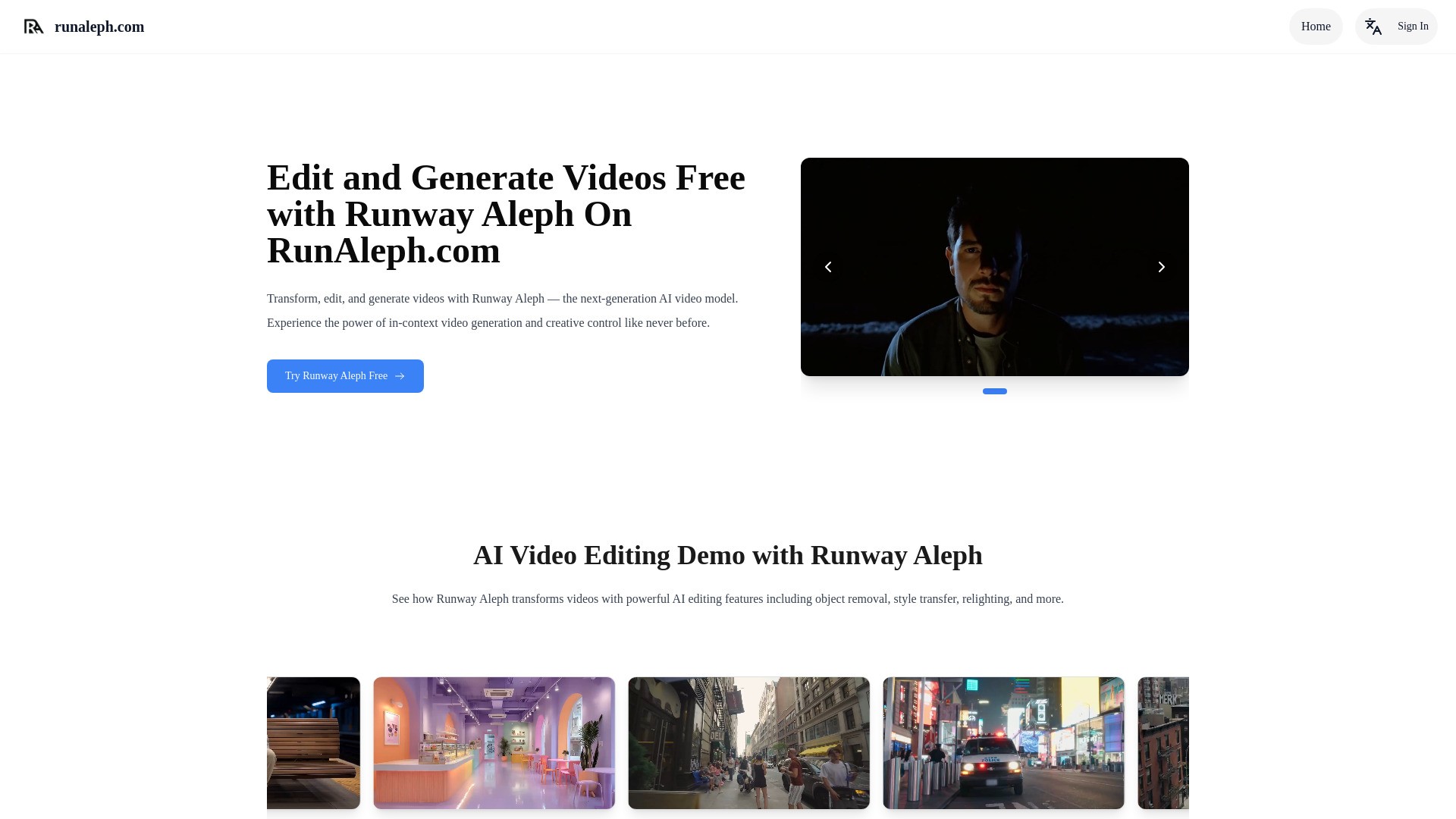 RunAleph.com: Free AI Video Editing with Runway Aleph 截图