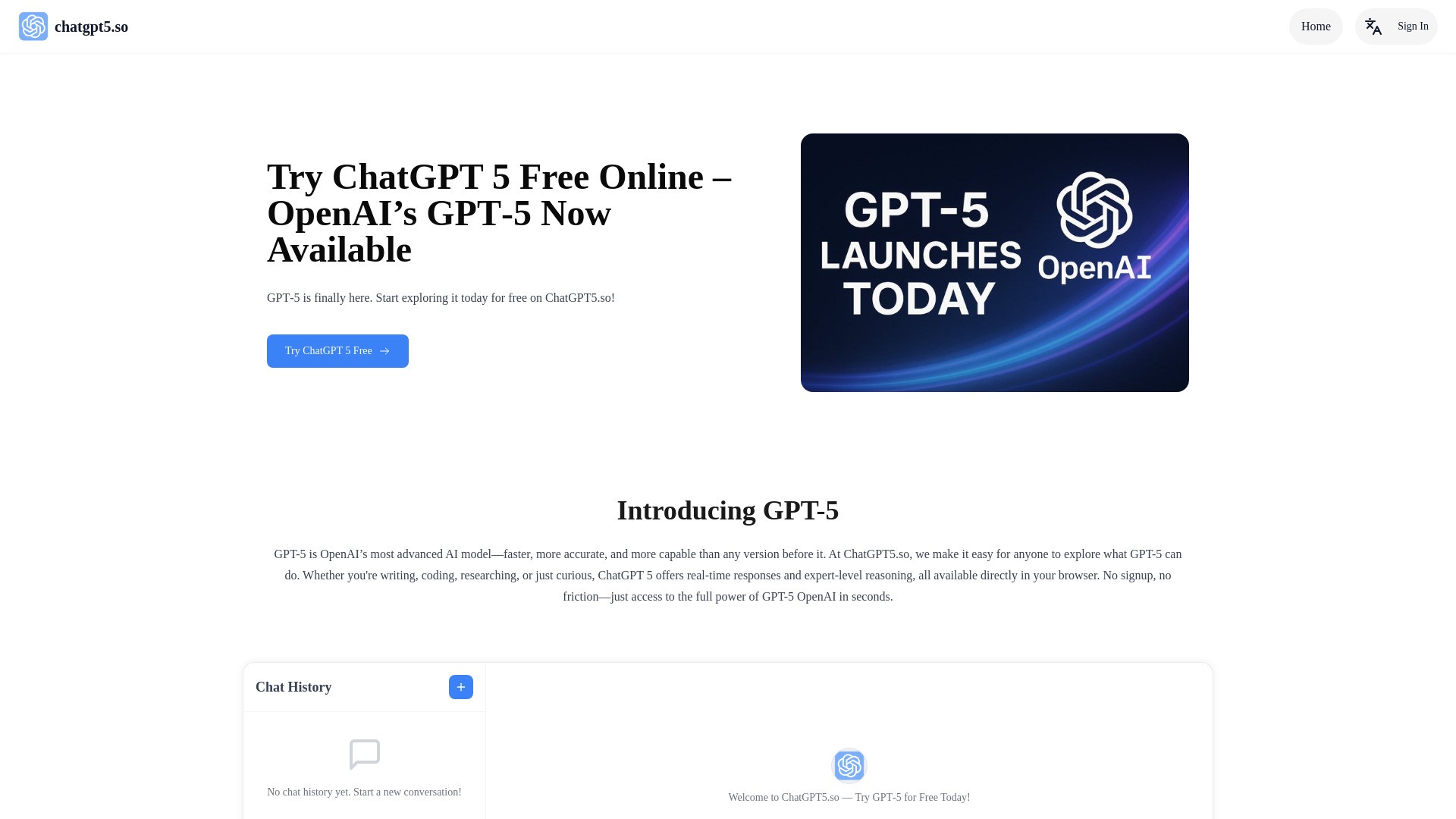 ChatGPT5.so: Free GPT‑5 Online With No Login 截图