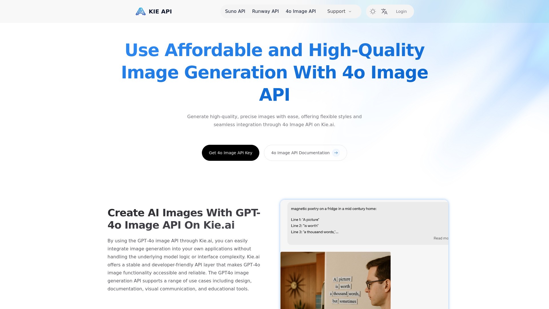 Kie.ai: Affordable and Reliable 4o Image API(The latest released) 截图