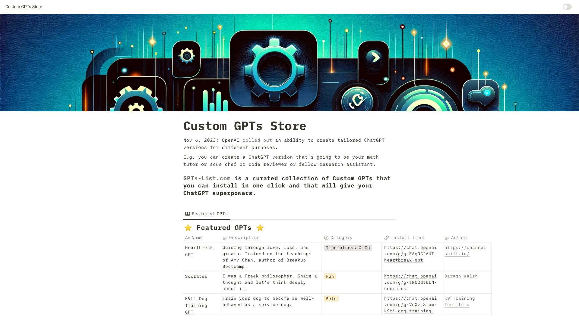 Custom GPTs Store 截图