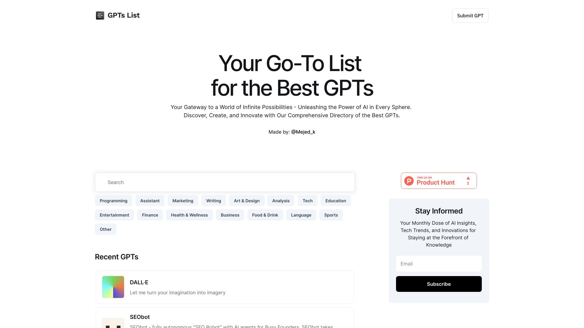 GPTs List 截图