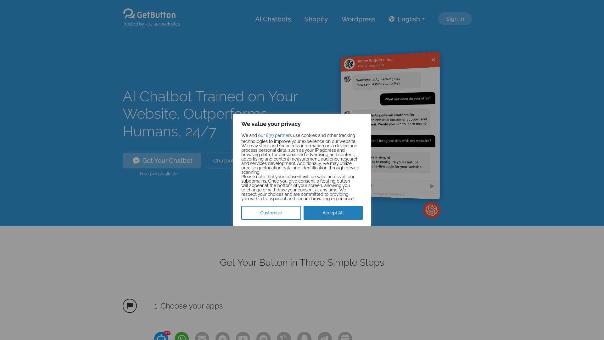 GetButton AI Chatbots for Websites 截图