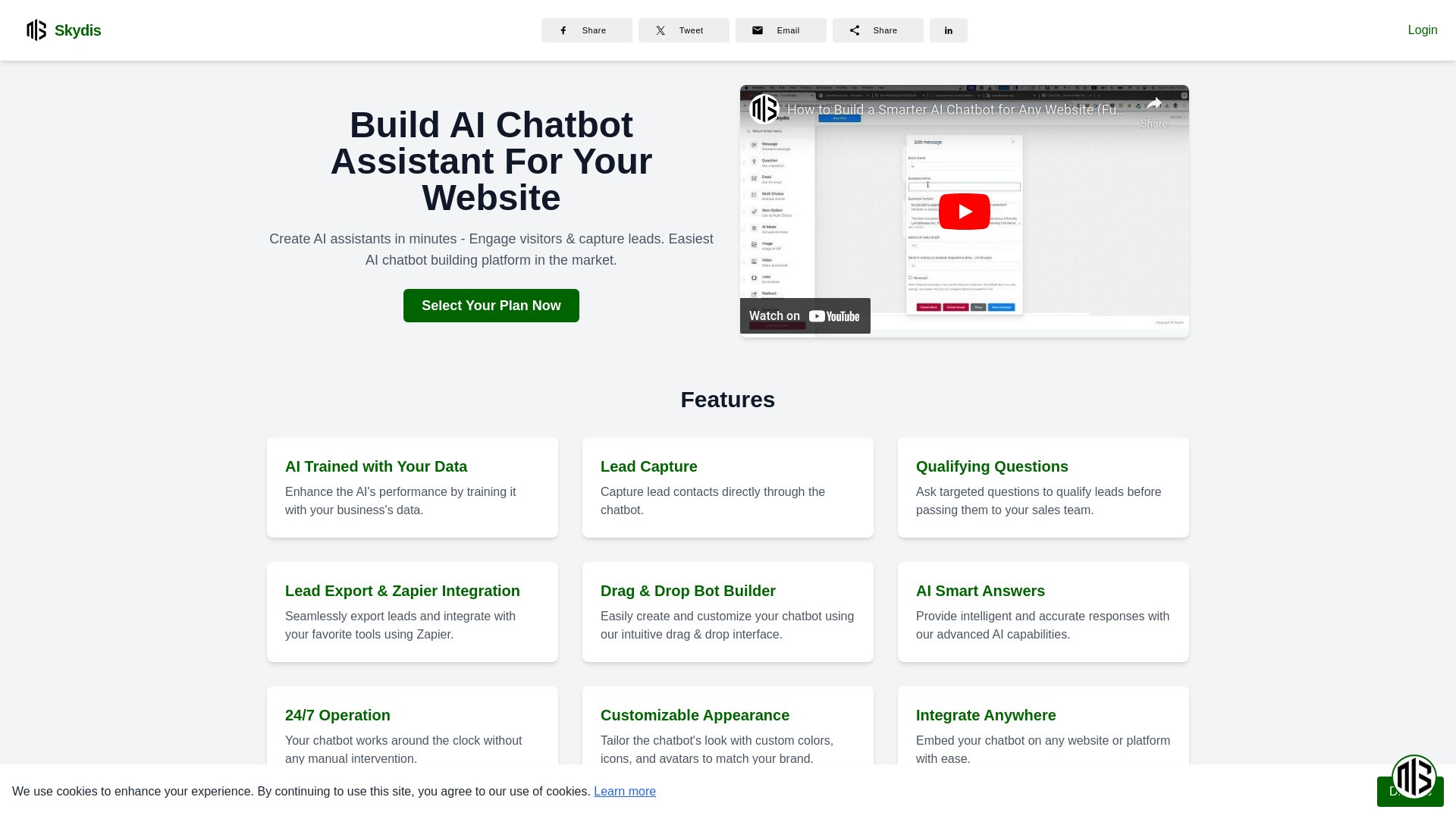 Skydis - AI Chatbot Builder for Websites 截图