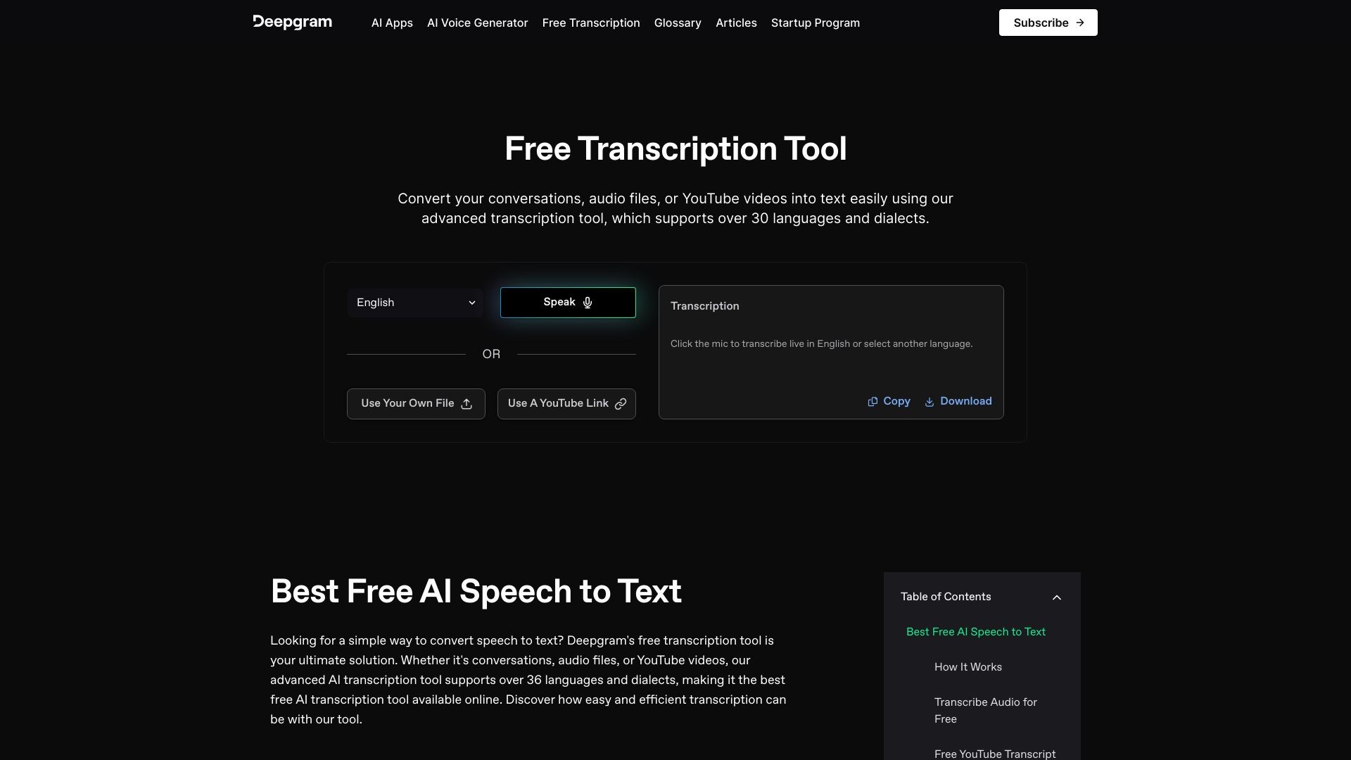 Free Transcription Tool Deepgram 截图