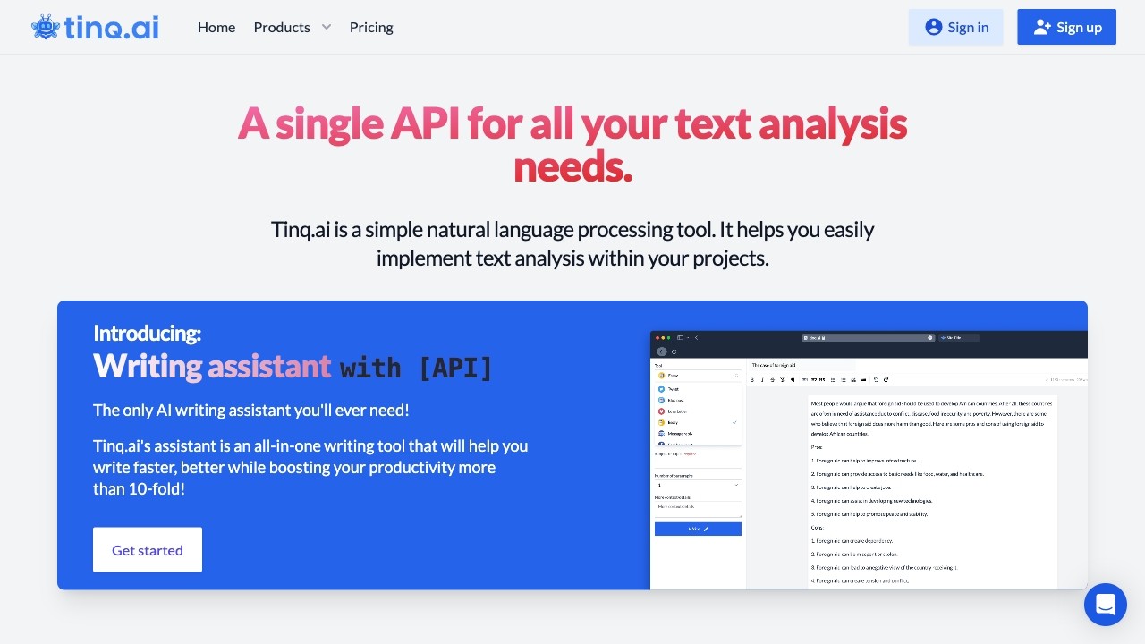 Tinq.ai - NLP API 截图