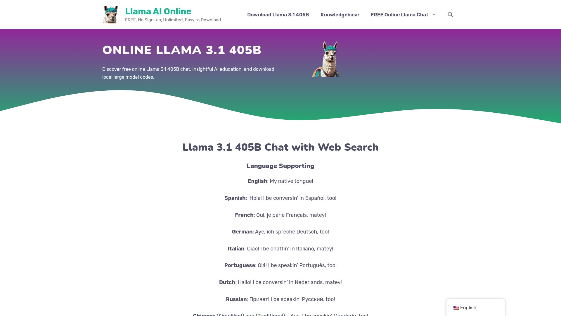 Online Llama 3.1 405B Chat 截图