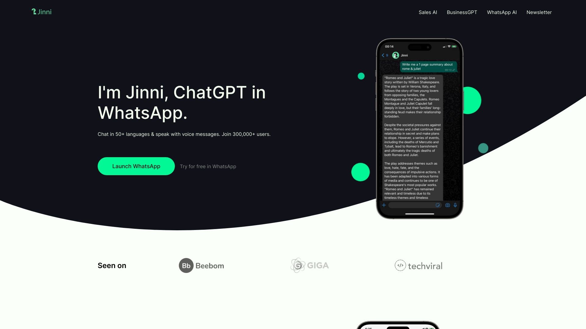ChatGPT in WhatsApp - Jinni AI 截图