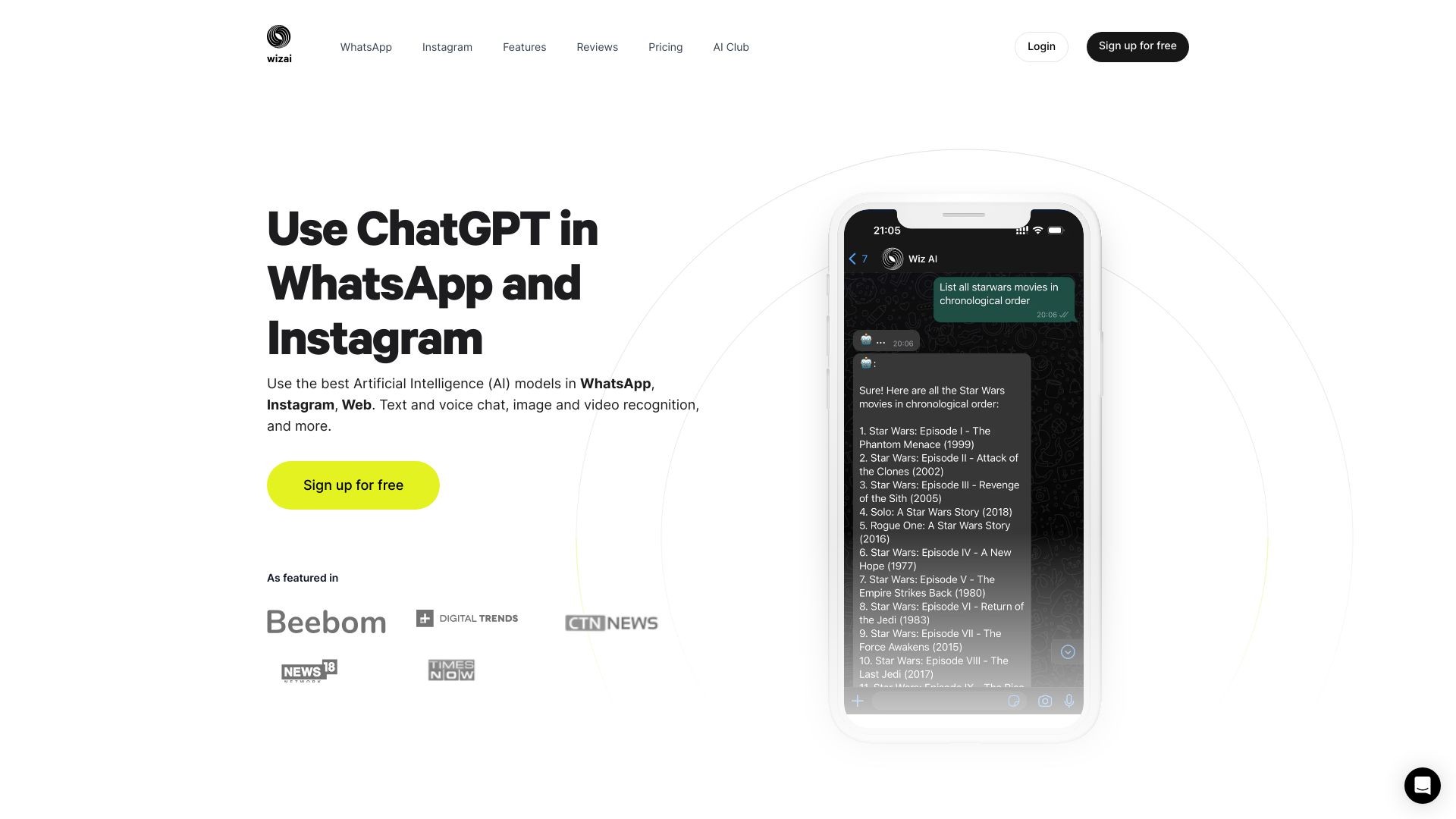 WizAI - ChatGPT for WhatsApp & Instagram 截图